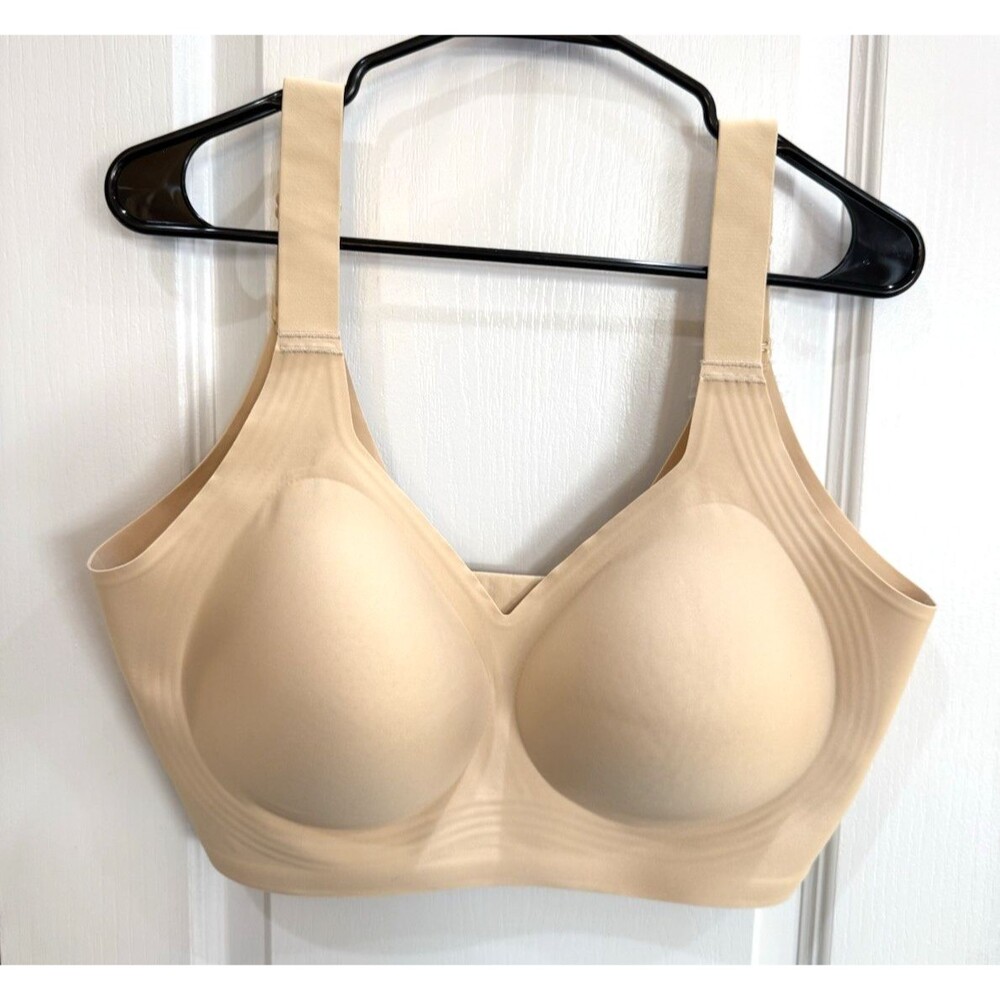 Vertvie Wireless Seamless Supportive Bra Full Coverage 44DD Beige Nylon Spandex